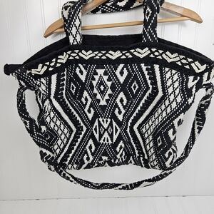 Large Boho Tote Bag Zip Top Purse